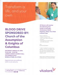 BLOOD DRIVE SPONSORED BY: Church of the Assumption & Knights of Columbus @ Church of the Assumption | Roselle Park | New Jersey | United States