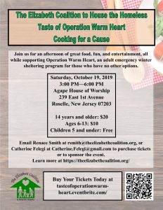 The Elizabeth Coalition to House the Homeless Annual Fundraiser Event - Taste of Operation Warm Heart Inbox @ Agape House of Worship | Roselle | New Jersey | United States