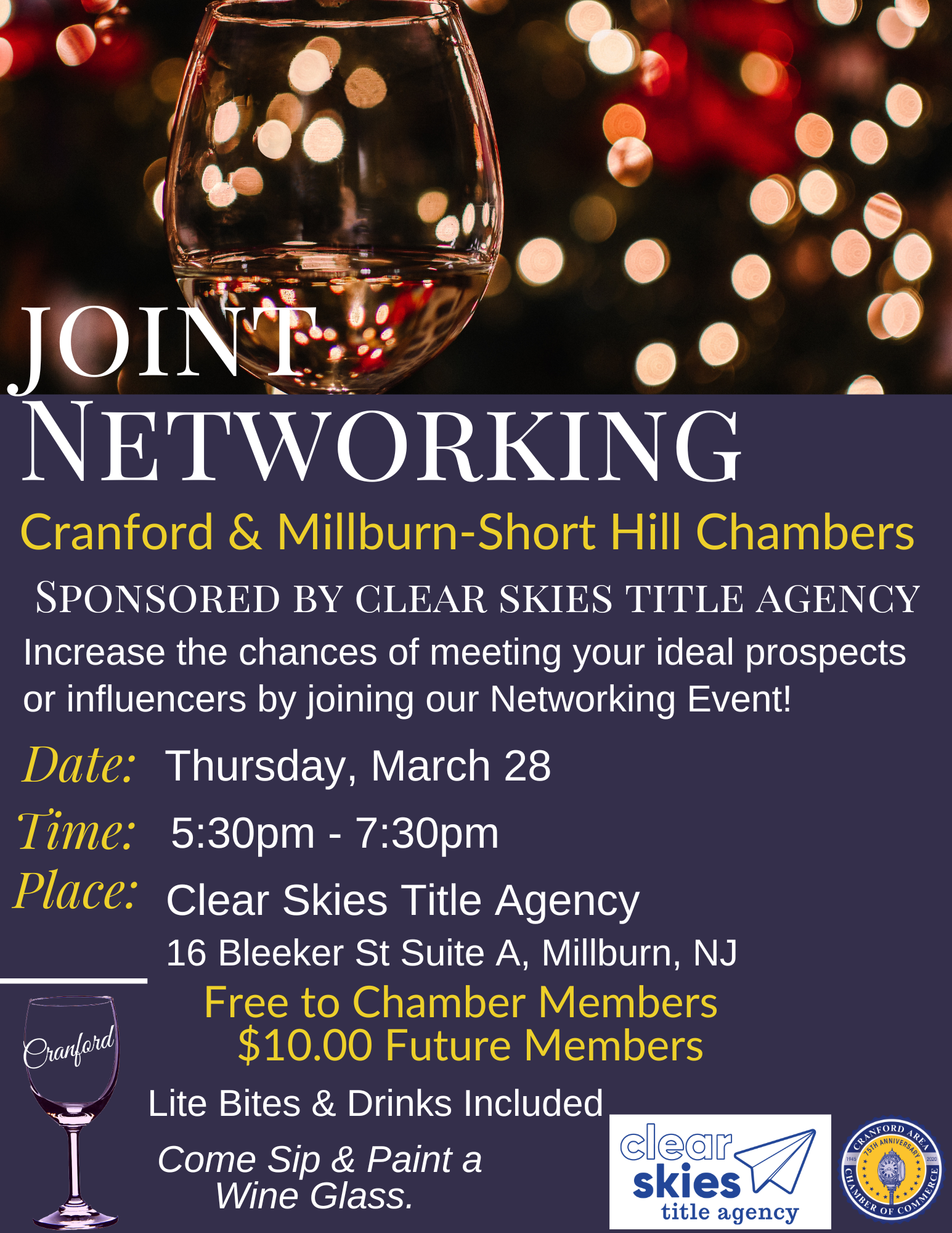 Cranford-Millburn Joint Chamber Clear Skies Networking Event @ Clear Skies Title Agency